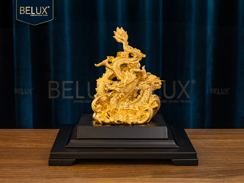 Tượng linh vật Rồng dát vàng 24k-20×16.5x24cm